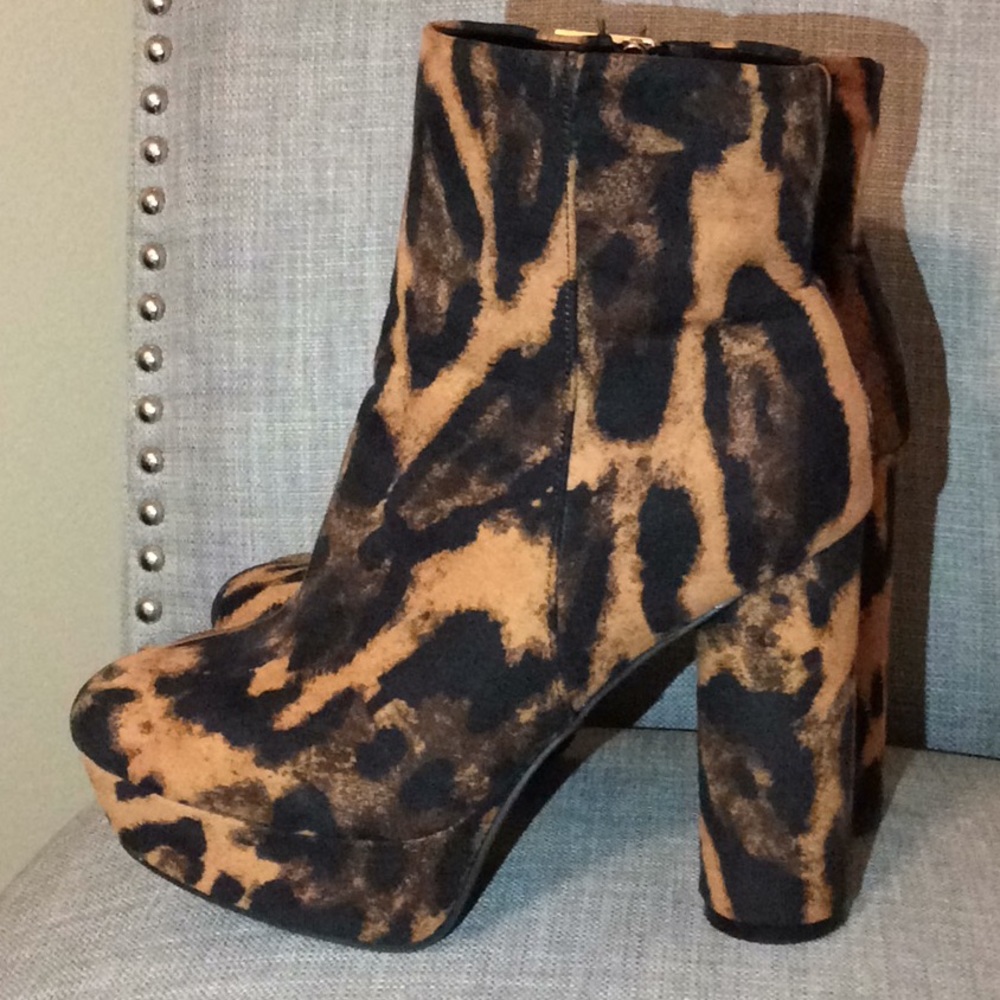 Animal print platform high heel booties